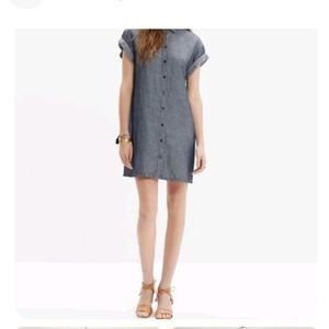 Madewell Dark Chambray Short Sleeve Button Down Shirt Dress With Pockets Size M